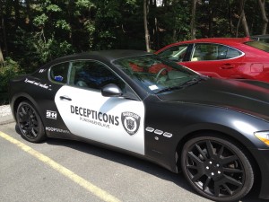 2010 Maserati GranTurismo decorated to look like Barricade from Transformers, results in charge for impersonating a police officer
